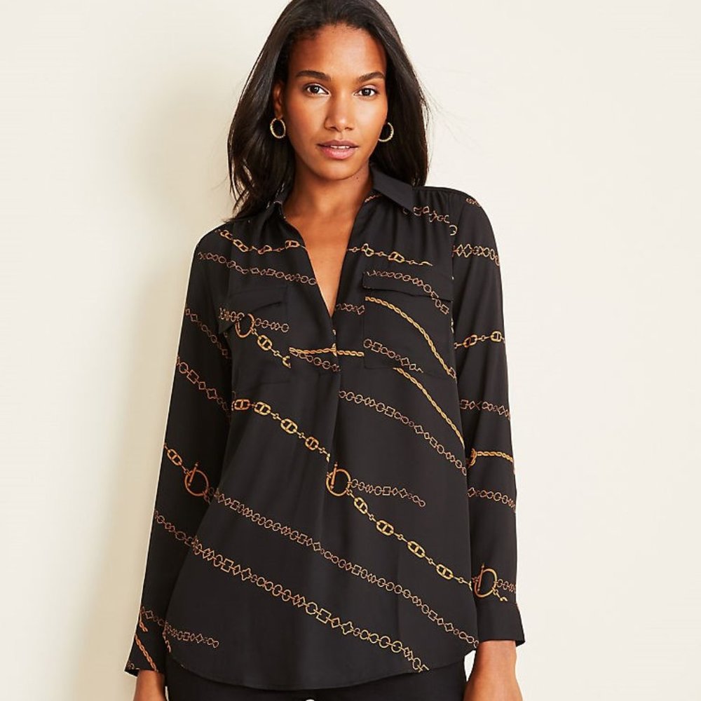 New Petite Chain Print Camp Shirt - Ann Taylor